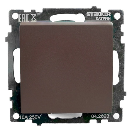 Переключатель перекрестный 1-клавишный (механизм), STEKKER GLS10-7110-04, 250V, 10А, серия Катрин, шоколад - фото