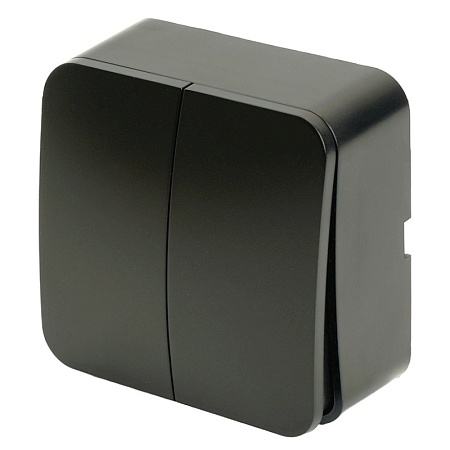 Выключатель открытой установки 2-клавишный, STEKKER, 250В, 10А, IP20, серия София, черный матовый, MSW10-20-05 - фото