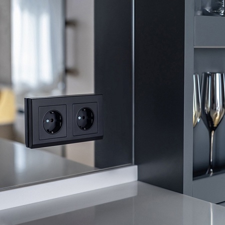 Розетка с заземлением и шторками черный матовый WL08-SKGS-01-IP44 - фото