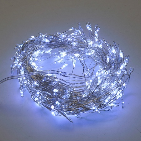 Светодиодная гирлянда Кластер (на проволоке) Feron CL584 линейная 12м 5000К, c питанием от сети 230V, прозрачный шнур - фото