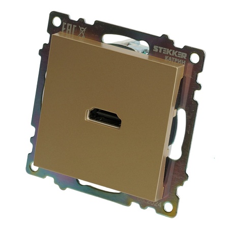 Розетка HDMI 2.1, Type A (механизм), STEKKER, GLS00-7118-08, серия Катрин, золото - фото