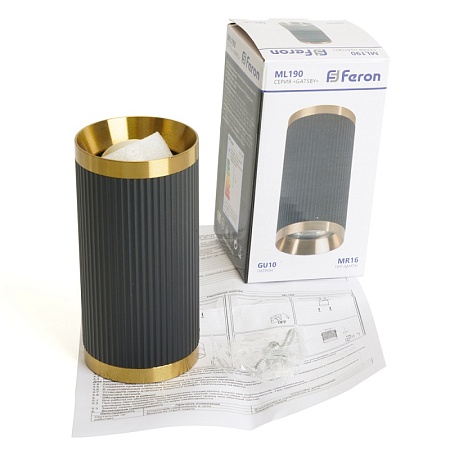 Светильник потолочный Feron ML190 Barrel GATSBY MR16 GU10 35W 230V, черный + античное золото - фото