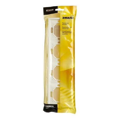 Рамка STEKKER, PFR00-5004-01 4-местная, серия Эмили, белый фарфор, soft touch - фото