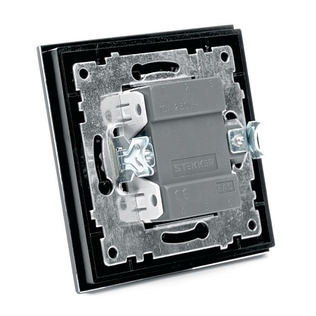 Выключатель 1-клавишный c индикатором STEKKER GLS10-7001-05, 250В, 10А, серия Катрин, черный - фото