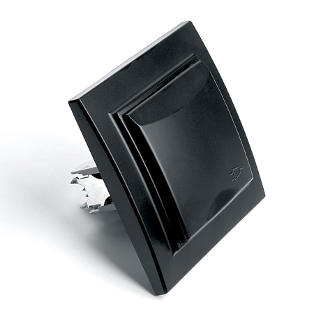 Розетка 1-местная c/з с крышкой STEKKER, PST16-9012-03, 250В, 16А, с защитной шторкой, серия Эрна, черный - фото