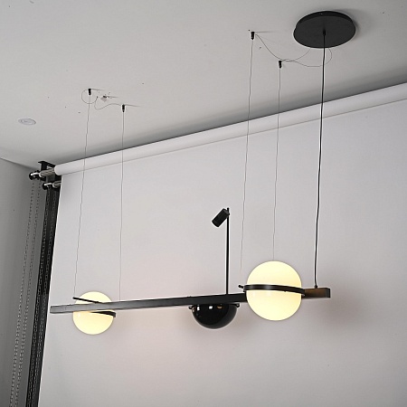 Реечный Подвесной Светильник Palma Wall Lamp 2 Шара + 1 Вазон Горизонтальная Imperiumloft 204172-22 - фото