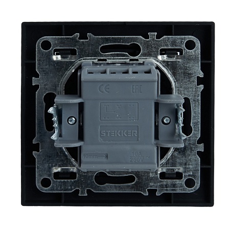 Переключатель 1-клавишный STEKKER  PSW10-9005-03, 250В, 10А, серия Эрна, черный - фото