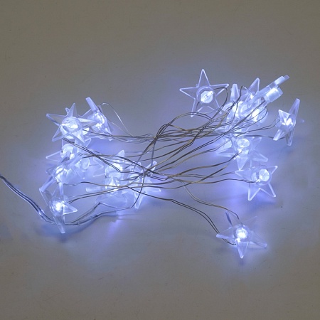 Светодиодная гирлянда Feron CL589 линейная Звездочки на проволоке, 5000К, с питанием от батареек, прозрачный шнур 2.3м - фото