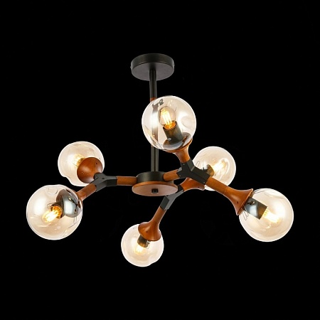 Светильник потолочный Черный, Темное дерево/Прозрачный, Янтарный E27 6*60W SLE109402-06 - фото