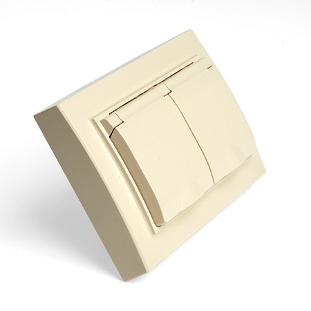 Розетка 2-местная с/з с крышкой STEKKER, PST16-9015-02, 250В, 16А, серия Эрна, слоновая кость - фото