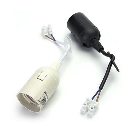 LH108 Патрон E27 подвесной с клеммой, 250V, самозат. пластик, медь, полипропилен, черный, 38*55 мм - фото