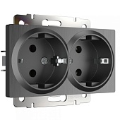 Розетка двойная с заземлением графит рифленый WL04-SKG-02-IP20
