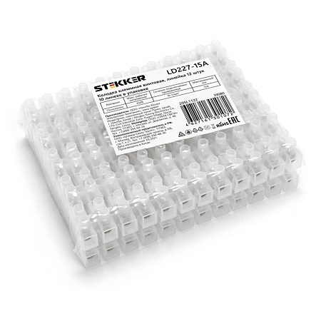 Колодка клеммная винтовая STEKKER, линейка 12 штук, полиэтилен, LD227-15A - фото
