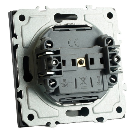 RST16-5113-05 Розетка 1-местная с крышкой с защ. штор STEKKER, б/з, 250В, 16А, серия Эмили, RST16-5113-05, черный уголь, soft touch - фото