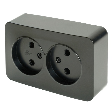 Розетка 2-местная б/з открытой установки, STEKKER, 250В, 10А, IP20, серия София, черный матовый, MST10-12-05 - фото