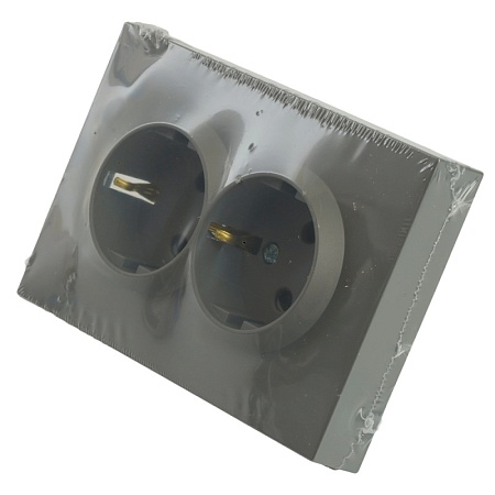 Розетка 2-местная с защитной шторкой, STEKKER, с/з, 250В, 16А, серия Эмили, RST16-5114-10, платиново-серый, soft touch - фото