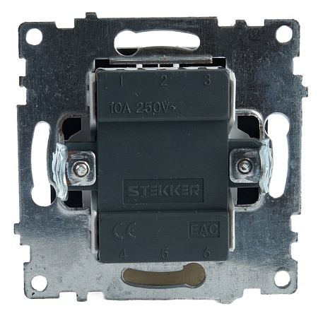 Выключатель 2-клавишный c индикатором (механизм), STEKKER GLS10-7102-05, 250В, 10А, серия Катрин, черный - фото