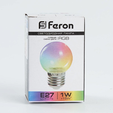 Лампа светодиодная Feron LB-37 Шарик прозрачный E27 1W 230V RGB плавная смена цвета - фото