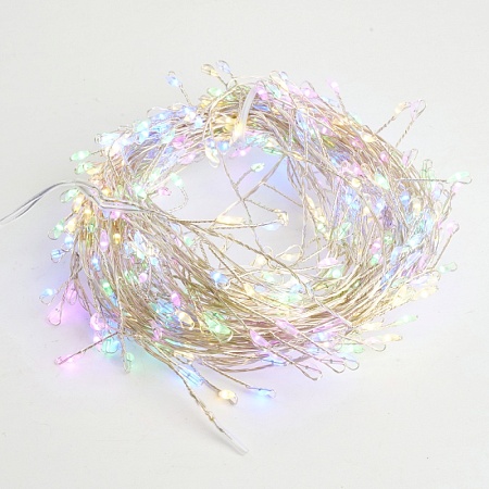 Светодиодная гирлянда Кластер (на проволоке) Feron CL584 линейная 12м  мультиколор, c питанием от сети 230V, прозрачный шнур - фото