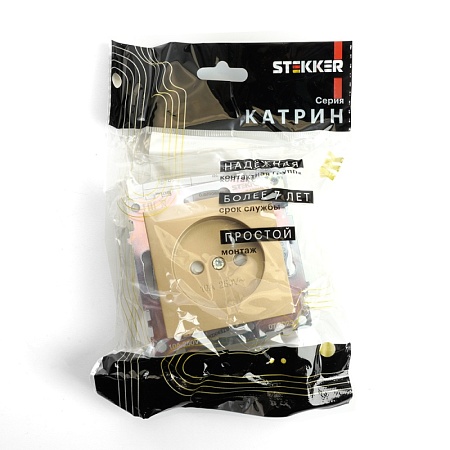 Розетка 1-местная с защитной шторкой (механизм) б/з,STEKKER, GLS10-7109-08, 250В, 10А, серия Катрин, золото - фото