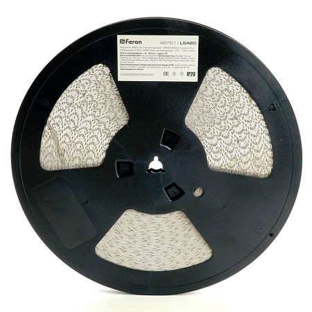 Лента светодиодная стабилизированная 120SMD(2835)/м 8Вт/м 48V 40000*10*1.22мм 3000К, IP20 LS420 FERON - фото