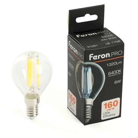 Лампа светодиодная Feron.PRO LB-1708 Шарик E14 1320LM 8W 175-265V 6400K - фото
