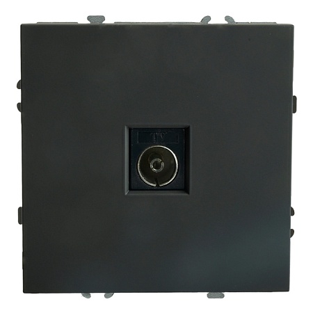Розетка телевизионная 1-местная (механизм), STEKKER, 75 Ом, 5-862МГц, серия Эмили, RST00-5108-05, черный уголь, soft touch - фото