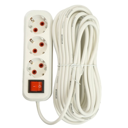 Удлинитель трехместный с/з  с выключ. STEKKER HM07-31-07 3x1мм2, 7м, серия Home (У16А-002), белый - фото