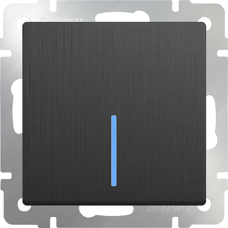 Выключатель одноклавишный проходной с подсветкой графит рифленый WL04-SW-1G-2W-LED - фото
