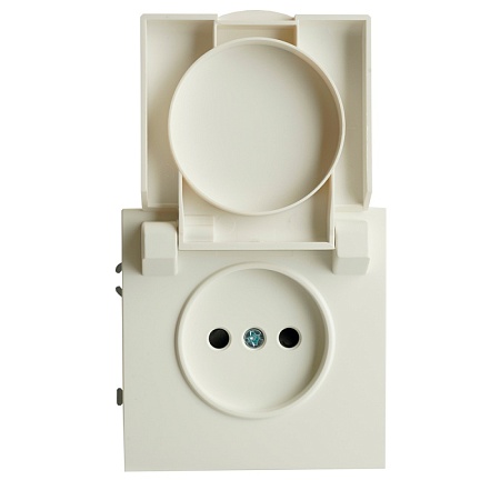 Розетка 1-местная с крышкой с защ. штор, STEKKER, б/з, 250В, 16А, серия Эмили, RST16-5113-01, белый фарфор, soft touch - фото