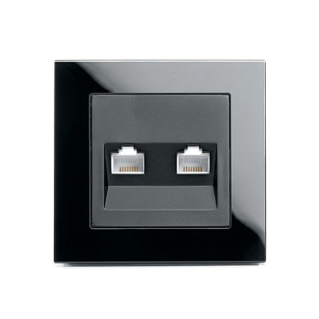 Розетка компьютерная 2-местная RJ-45 ,STEKKER ,GLS00-7006-05, серия Катрин, черный - фото