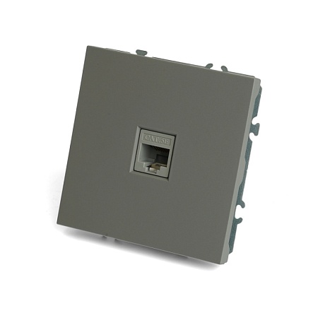 Розетка компьютерная 1-местная RJ-45 (механизм), STEKKER, серия Эмили, RST00-5117-10, платиново-серый, soft touch - фото