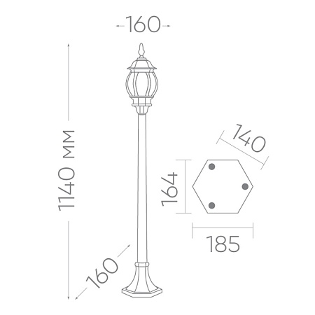 Светильник садово-парковый Feron 8110/PL8110 столб 100W E27 230V, черный - фото
