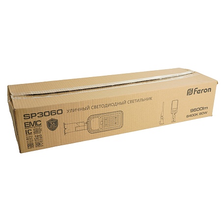 Светодиодный уличный консольный светильник Feron SP3060 80W 6400K 100-265V/50Hz, серый - фото