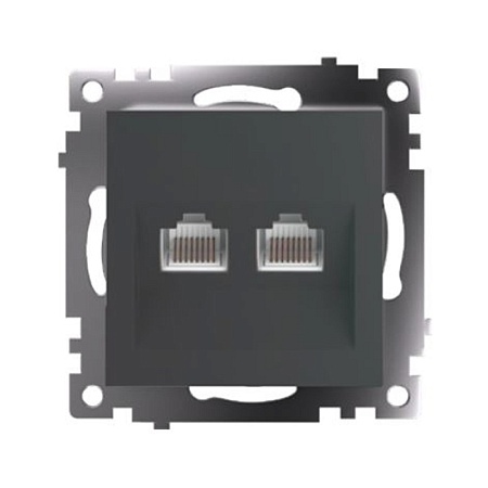 Розетка компьютерная 2-местная RJ-45 (механизм) STEKKER GLS00-7109-06 , серия Катрин, графит - фото