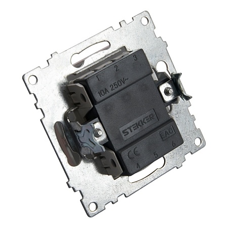 Выключатель 2-клавишный (механизм), STEKKER GLS10-7104-02, 250V, 10А, серия Катрин, шампань - фото