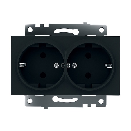 Розетка 2-местная с/з (механизм), STEKKER GLS16-7114-05, 250В, 16А с защитной шторкой, серия Катрин, черный - фото