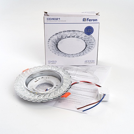 Светильник встраиваемый с белой LED подсветкой Feron CD4021 потолочный GX53 без лампы прозрачный - фото