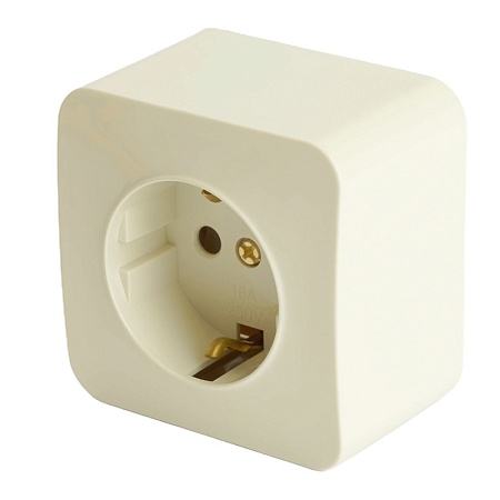 Розетка 1-местная с/з открытой установки, STEKKER, 250В, 16А, IP20, серия София, слоновая кость, MST16-11-04 - фото