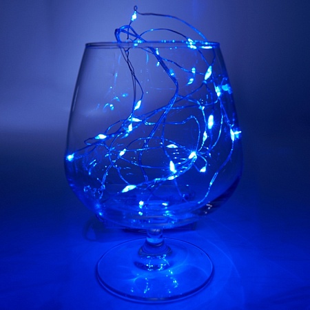 Светодиодная гирлянда Feron CL570 линейная Роса, синий, статичная, 2м + 0.5м, с питанием от батареек, прозрачный шнур - фото