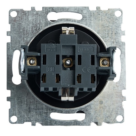 Розетка 1-местная с/з (механизм), STEKKER GLS16-7110-05, 250В, 16А с защитной шторкой, серия Катрин, черный - фото