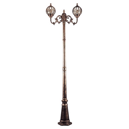 Светильник садово-парковый Feron PL3808 круглый, столб  2*60W 230V E27, черное золото - фото