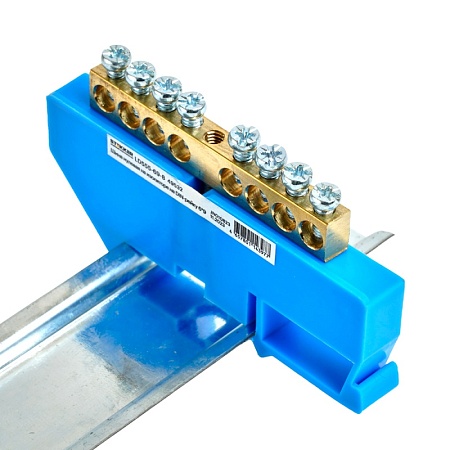 Шина"N" на изоляторе STEKKER 6*9 на DIN-рейку 8 выводов, синий, LD555-69-8 - фото