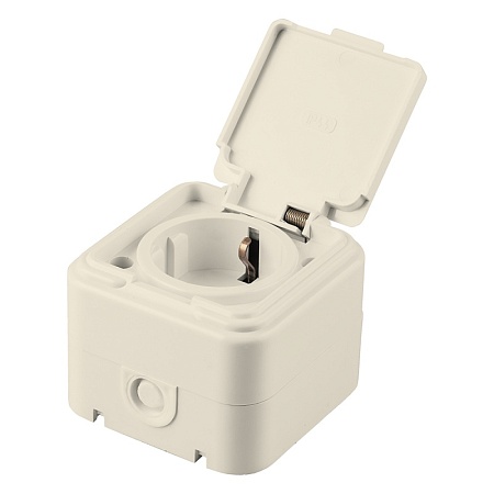 Розетка 1-местная с/з, с крышкой, STEKKER, PST16-21-44 (RA 16-211-БЖ), пластик АВС, 250В, 16А, IP44, слоновая кость (RA 16-211-С) - фото