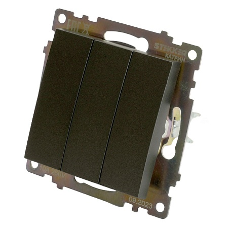 Выключатель 3-клавишный (механизм), 250В, 10А, серия Катрин, графит, GLS10-7108-06 - фото