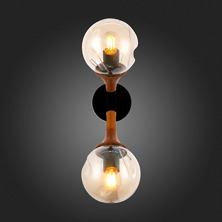 Светильник настенный Черный, Темное дерево/Прозрачный, Янтарный E27 2*60W SLE109401-01 - фото