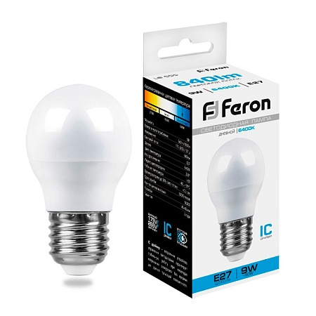 Лампа светодиодная Feron LB-550 Шарик E27 9W 175-265V 6400K - фото