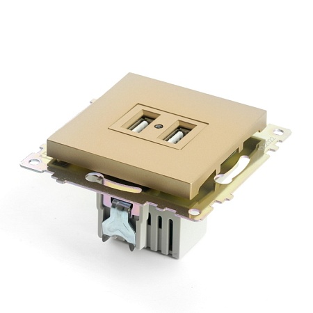 Розетка 2-местная USB (механизм), STEKKER, GLS10-7115-08, 250В, 2,1А, серия Катрин, золото - фото