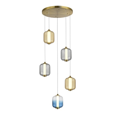 Светильник подвесной ST-Luce Латунь/Янтарный,Дымчатый,Голубой LED 5*10W 3000K SL1193.303.05 - фото