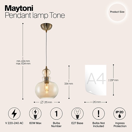 Подвесной светильник Maytoni Tone P003PL-01BZ - фото